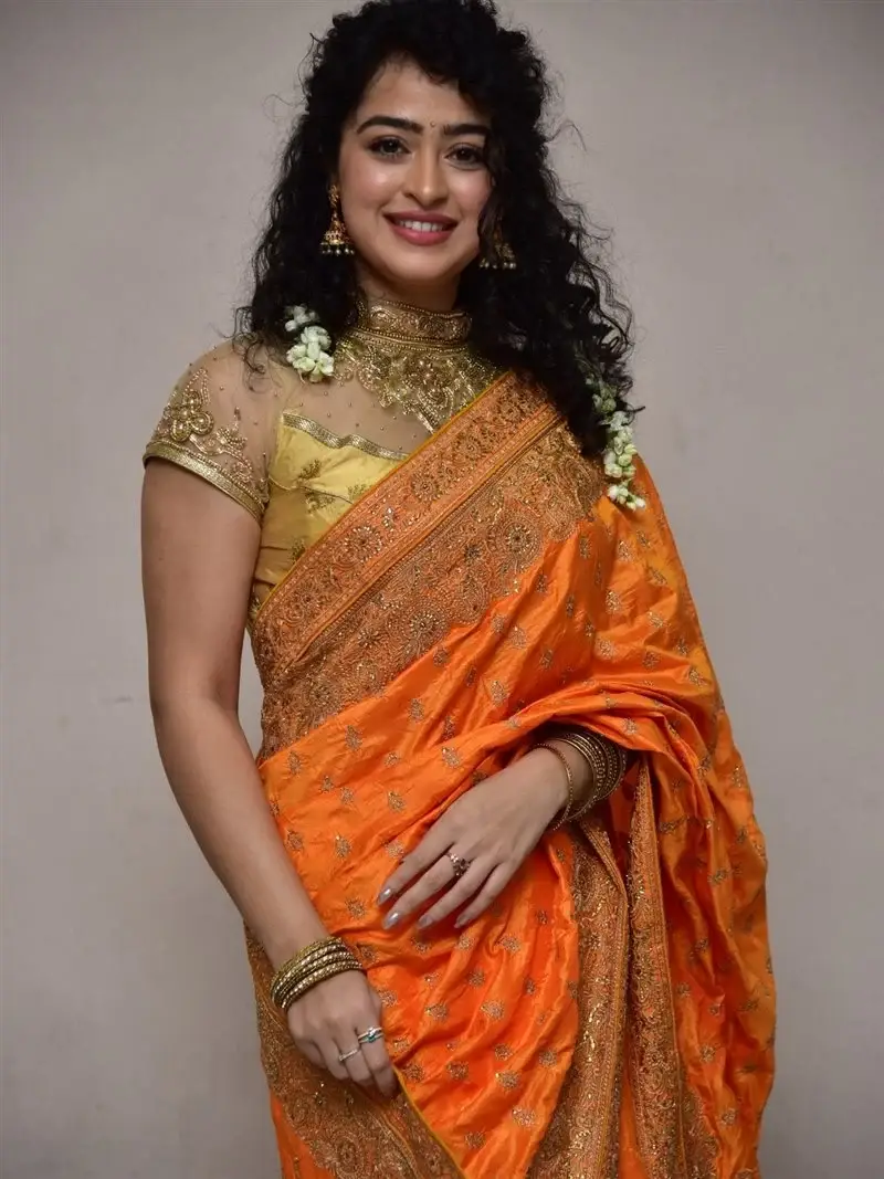 Actress Apsara Rani in Orange Saree at Talakona Movie Launch